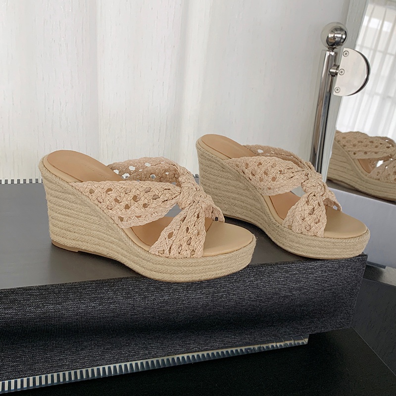Espadrille Slip On - MKKHOU Women Woven Straw Wedge Sandals