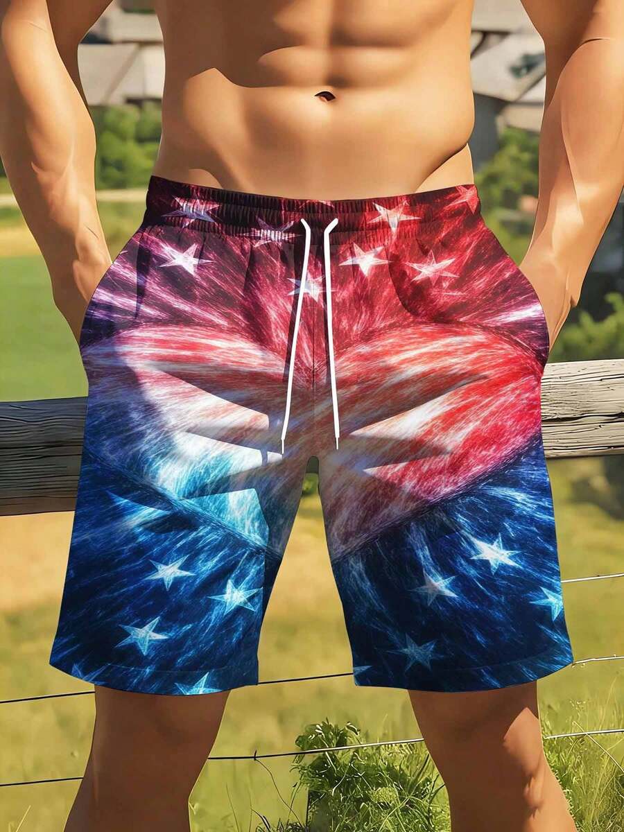 Swim Trunk Quick Dry - American Flag Print Swim Trunks For