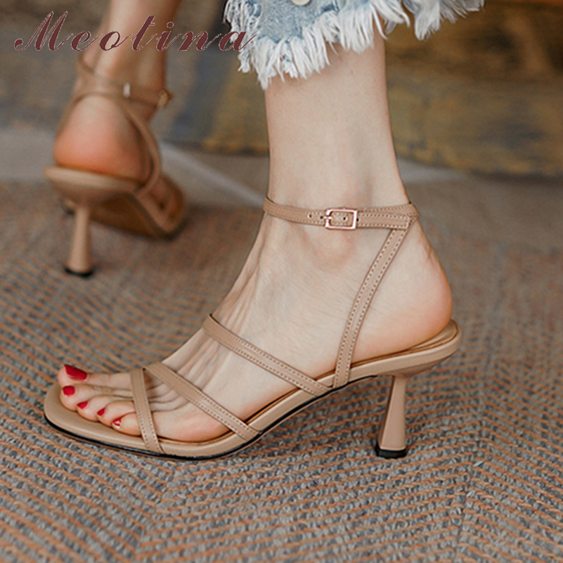 Casual Sandal Leather - Meotina Sandals Women Shoes Square Ankle