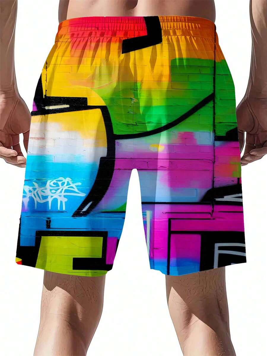 Mens Rainbow Graffiti Print Sw - مراجعة Swim Trunk Quick Dry وسعره