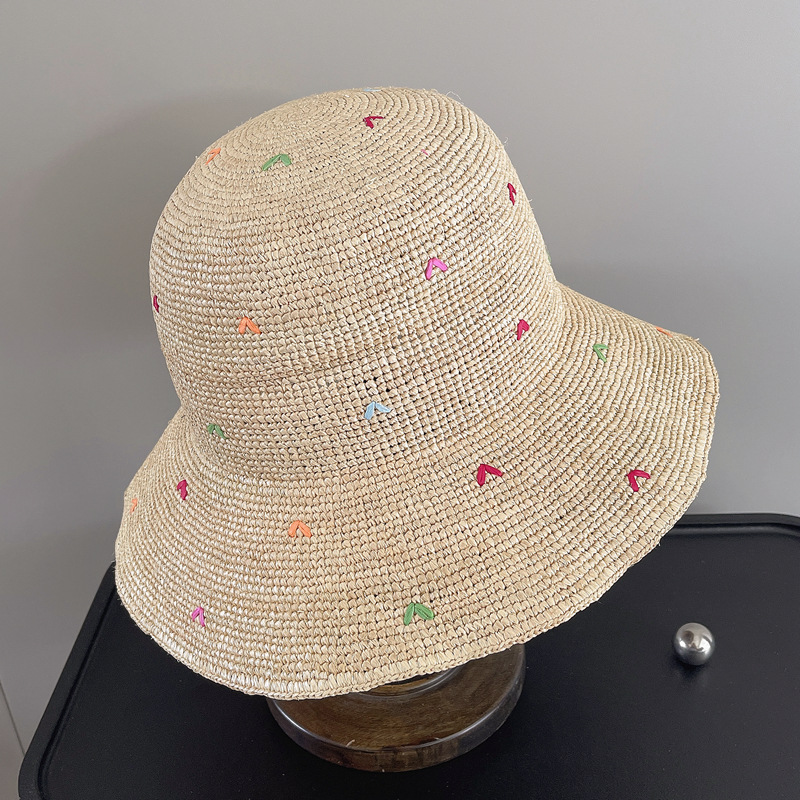 Women Embroidery Heart Raffia  - مراجعة Bucket Hat Straw وسعره