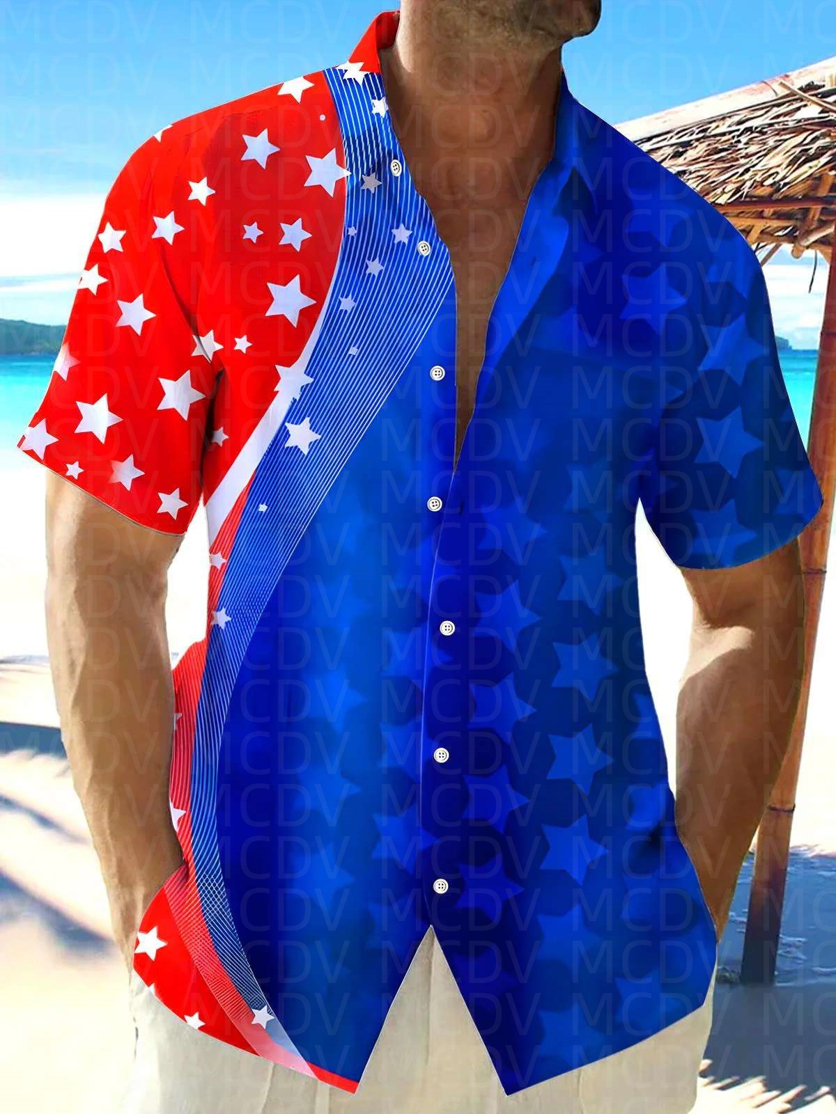 Star Pattern Style Men's Hawai - مراجعة Shirt Camp Collar وسعره