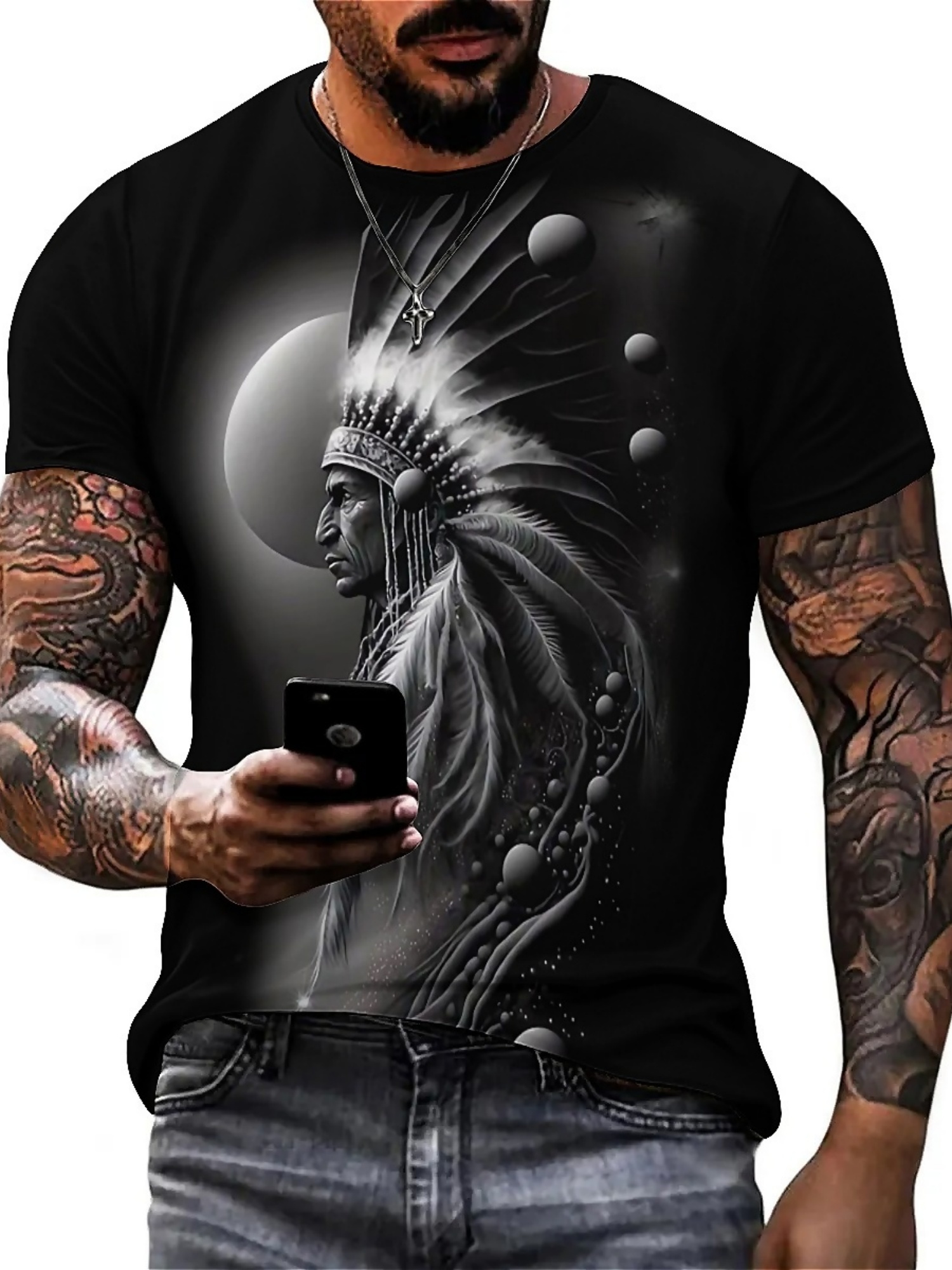 Men's 3D Printed Tribal Chieft - مراجعة Tee Graphic Print وسعره