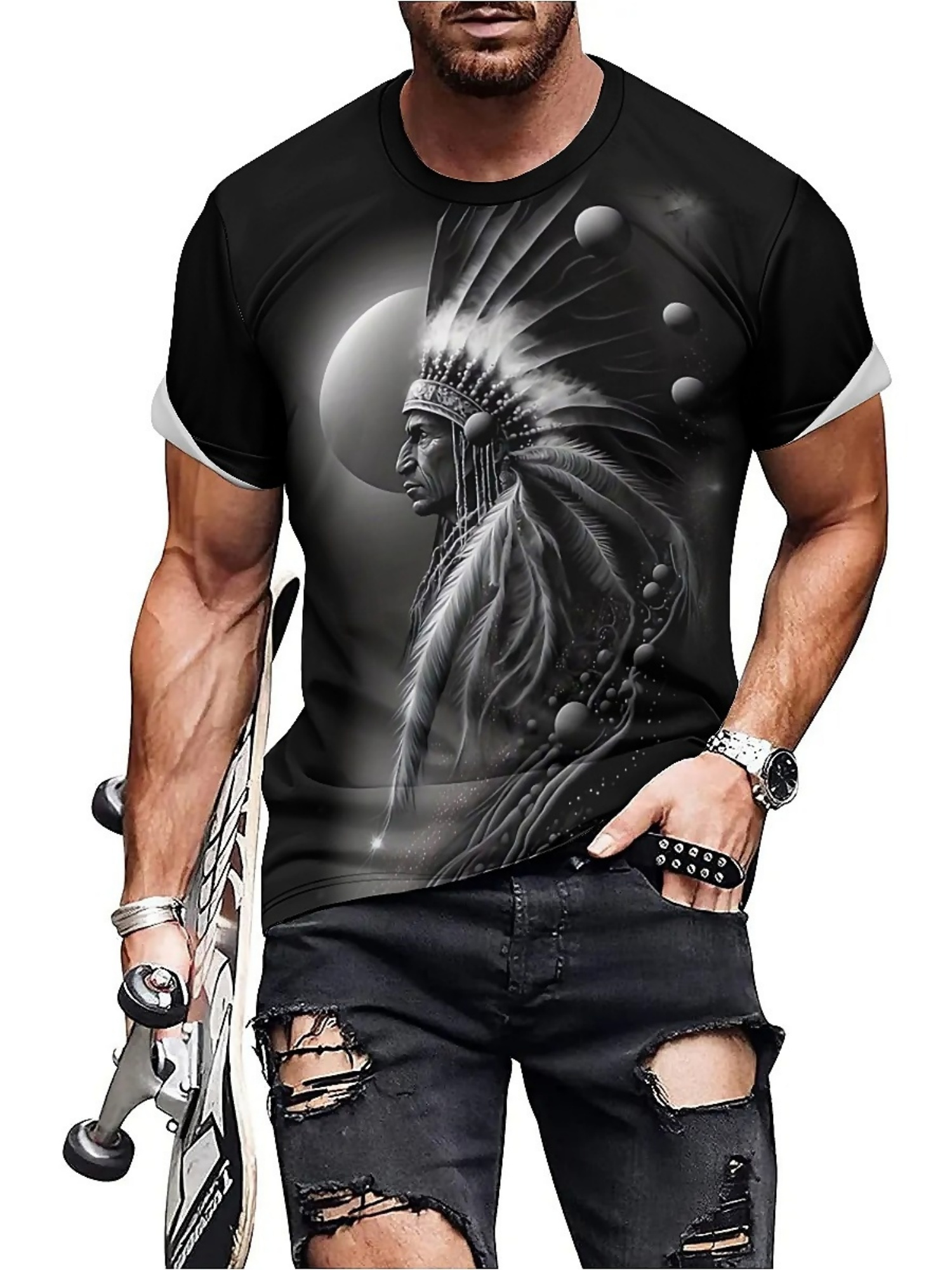 Men's 3D Printed Tribal Chieft - مراجعة Tee Graphic Print وسعره