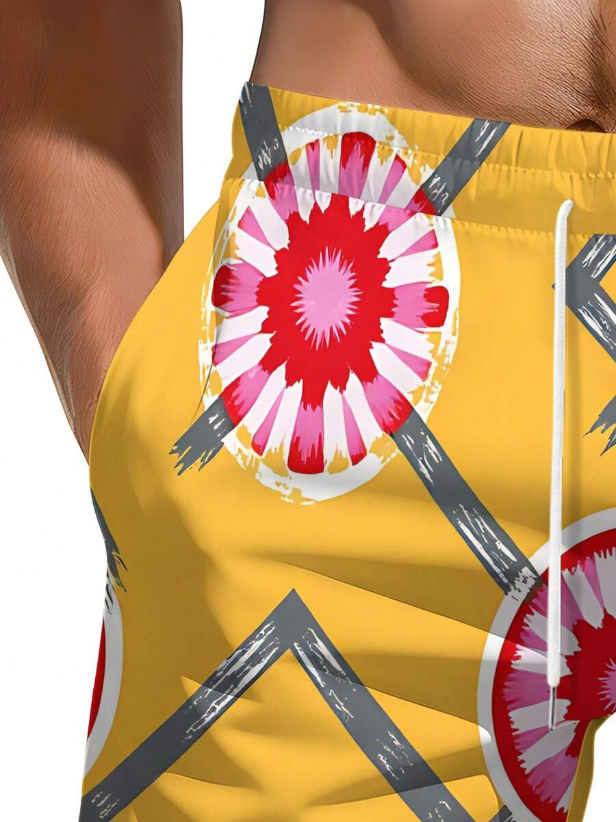 Mens Geometric Floral Print Be - مراجعة Swim Trunk Quick Dry وسعره