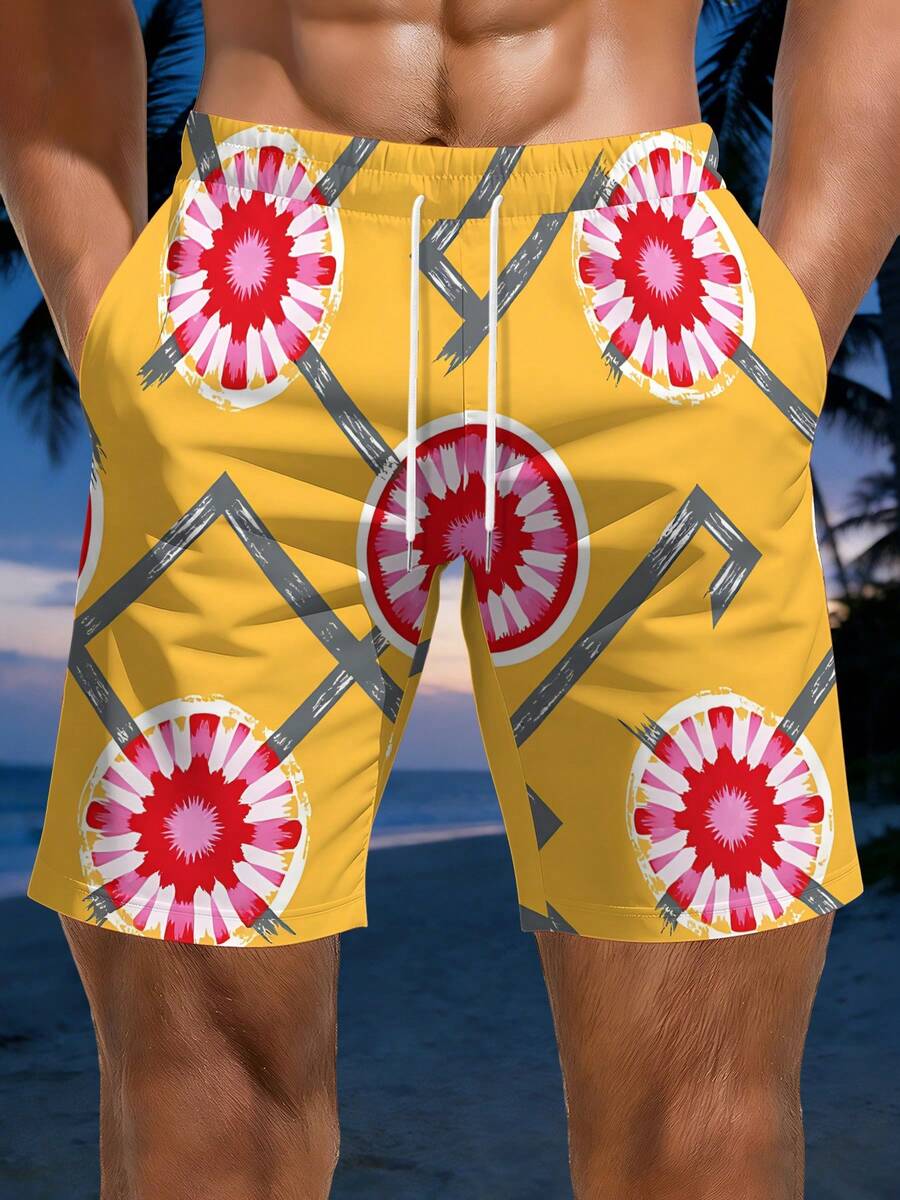 Mens Geometric Floral Print Be - مراجعة Swim Trunk Quick Dry وسعره