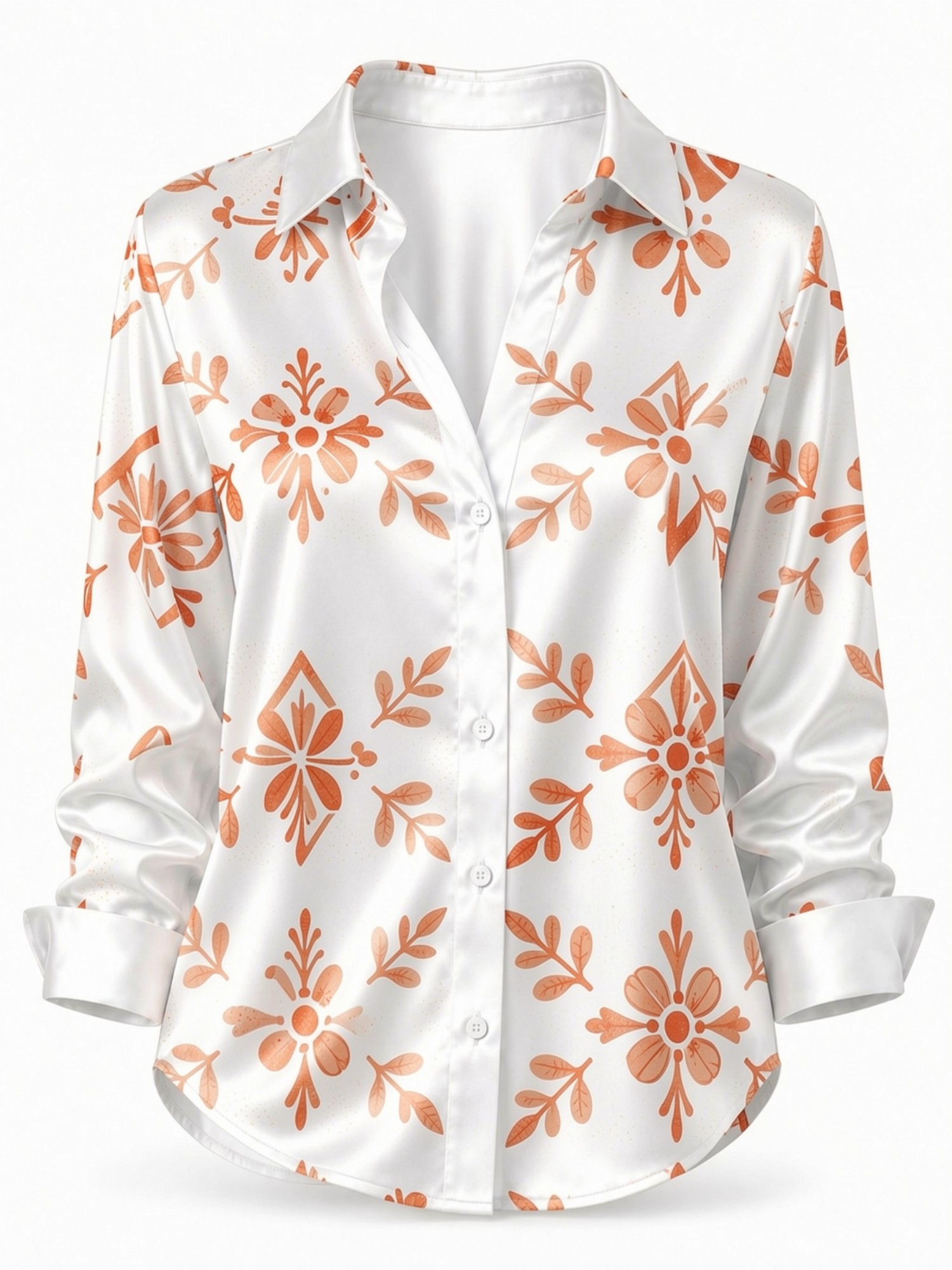 Cream Orange Floral Satin Blou - مراجعة Resort Shirt Floral وسعره