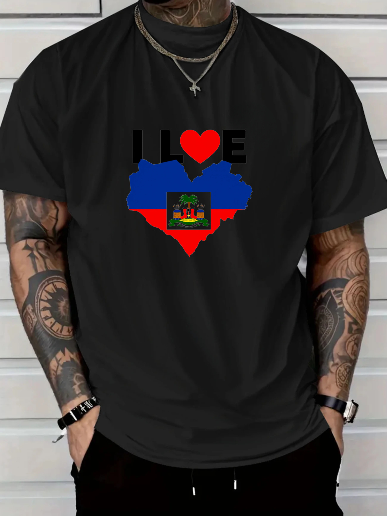 Men's I Love Haiti Heart Flag  - مراجعة Tee Graphic Print وسعره