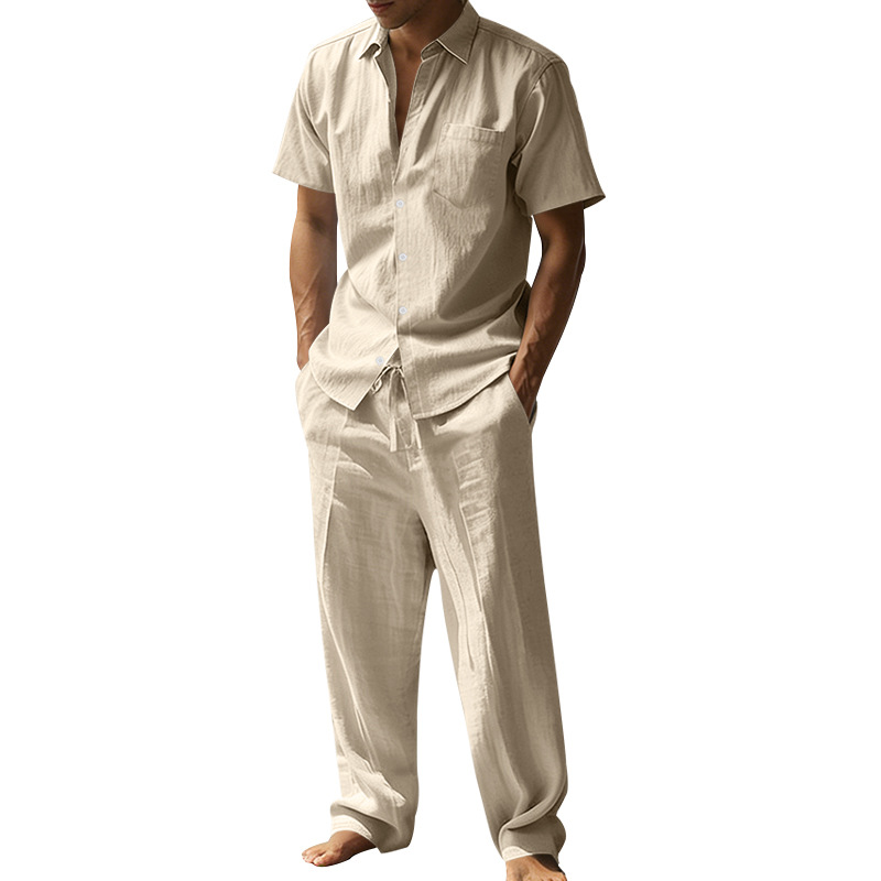 Summer linen lapel short-sleev - مراجعة Short Linen Drawstring وسعره