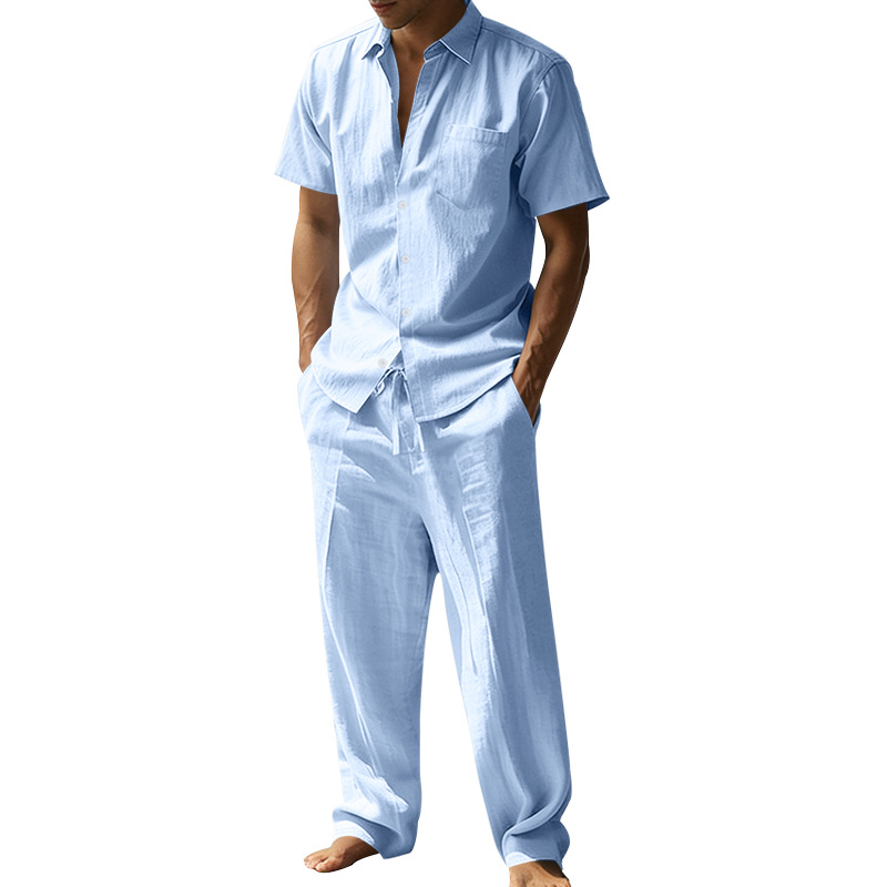 Summer linen lapel short-sleev - مراجعة Short Linen Drawstring وسعره