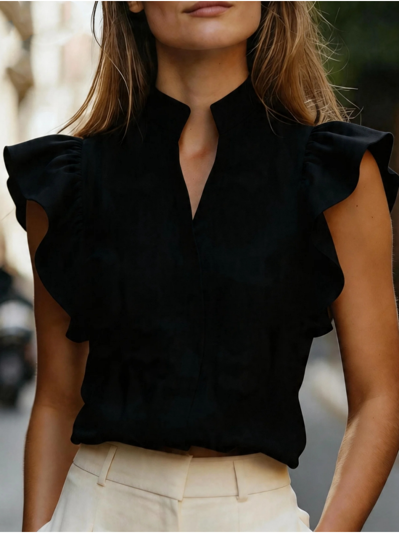 Sleeveless Ruffle Sleeve Top S - مراجعة Shirt Camp Collar وسعره