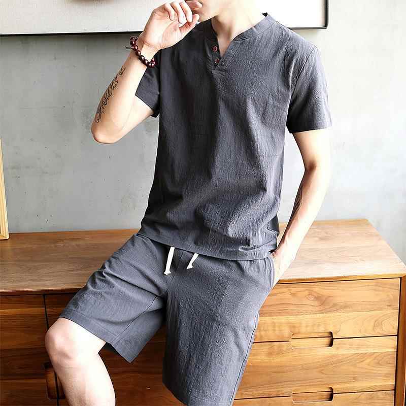 Men's Cotton Linen Set T-shirt - مراجعة Linen Shirt Breathable وسعره