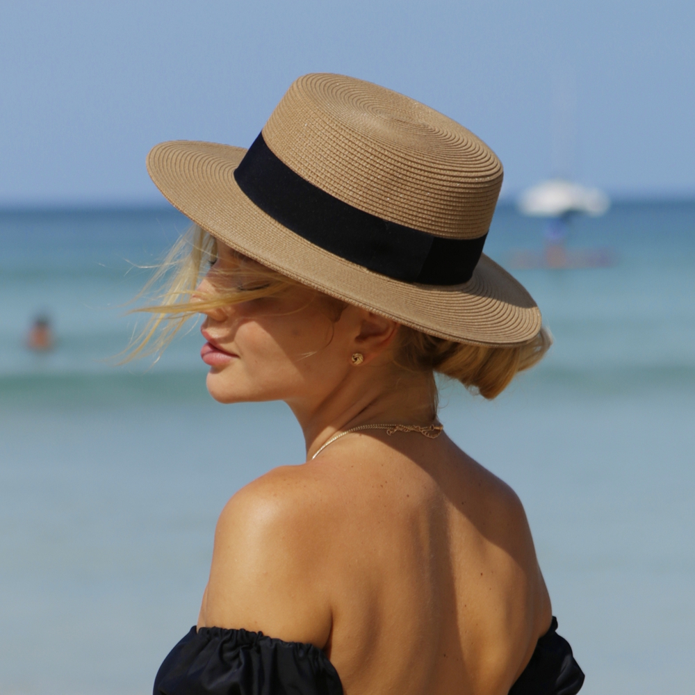 Unisex Flat Top Boater Sun Hat - مراجعة Bucket Hat Straw وسعره