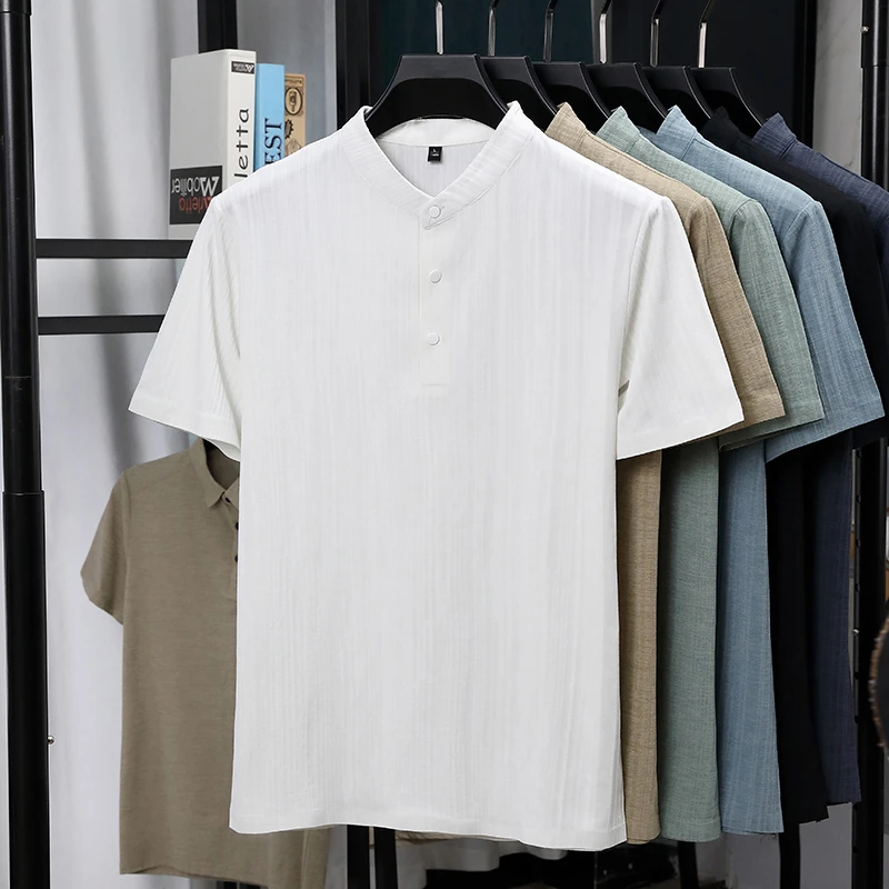 Mens Mandarin Collar Half Plac - مراجعة Linen Shirt Breathable وسعره