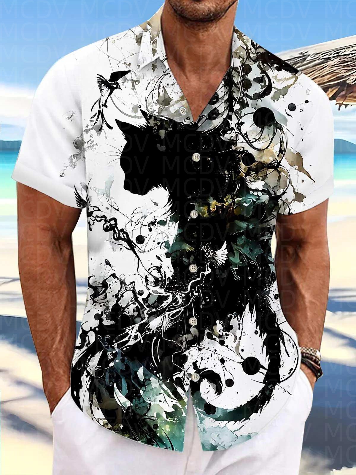 Motorcycle Pattern Men's Hawai - مراجعة Shirt Camp Collar وسعره
