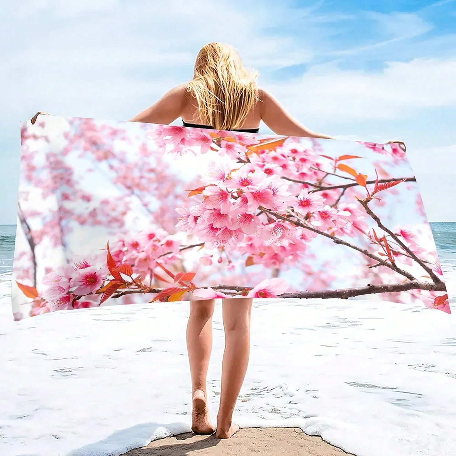 Pink Ry Bloms Sand Free Beach  - مراجعة Beach Towel Large وسعره
