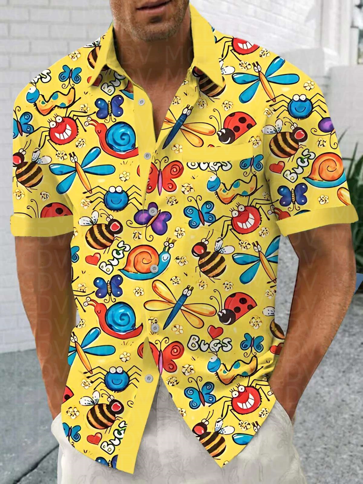 Insects Pattern Men's Hawaiian - مراجعة Shirt Camp Collar وسعره