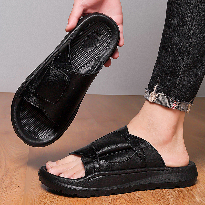 Leather Men's Slippers Slides  - مراجعة Flip Flop Leather Men وسعره