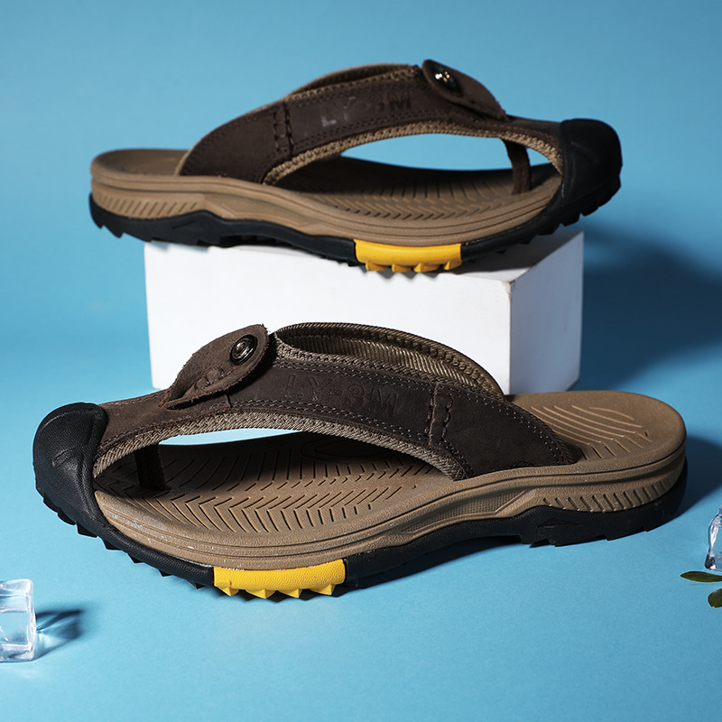 New Men's Genuine Leather Flip - مراجعة Flip Flop Leather Men وسعره
