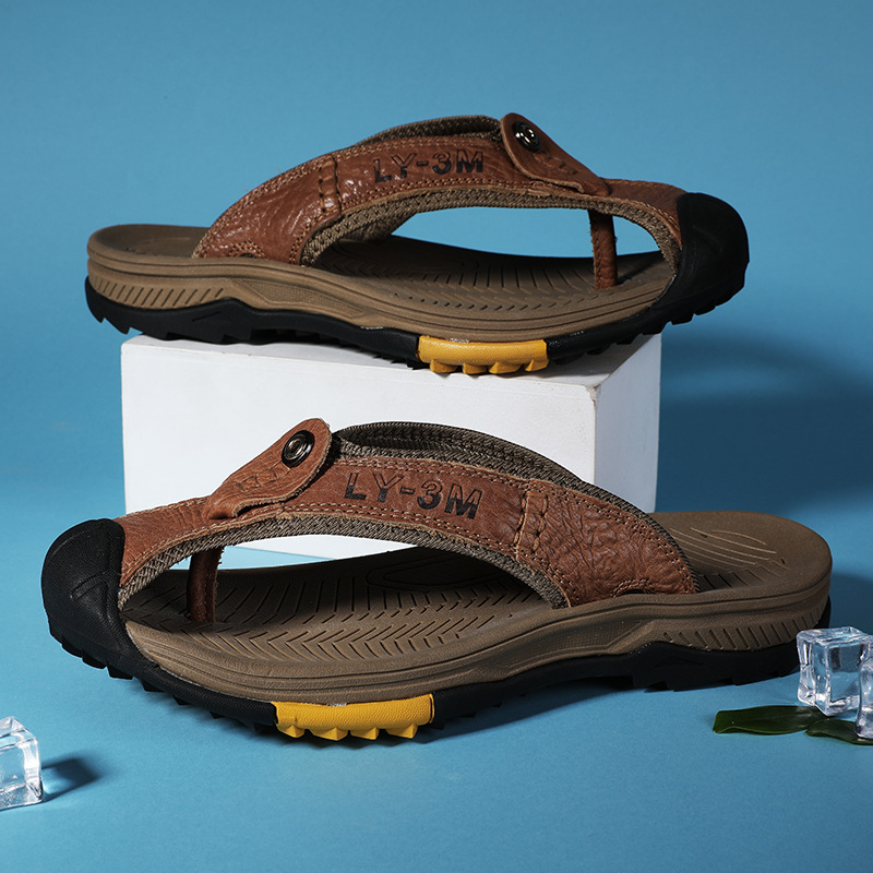 New Men's Genuine Leather Flip - مراجعة Flip Flop Leather Men وسعره