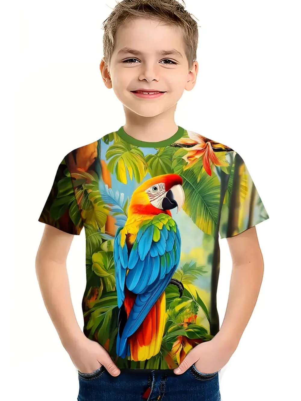 Kids' Tropical Macaw Parrots B - مراجعة Tee Graphic Print وسعره