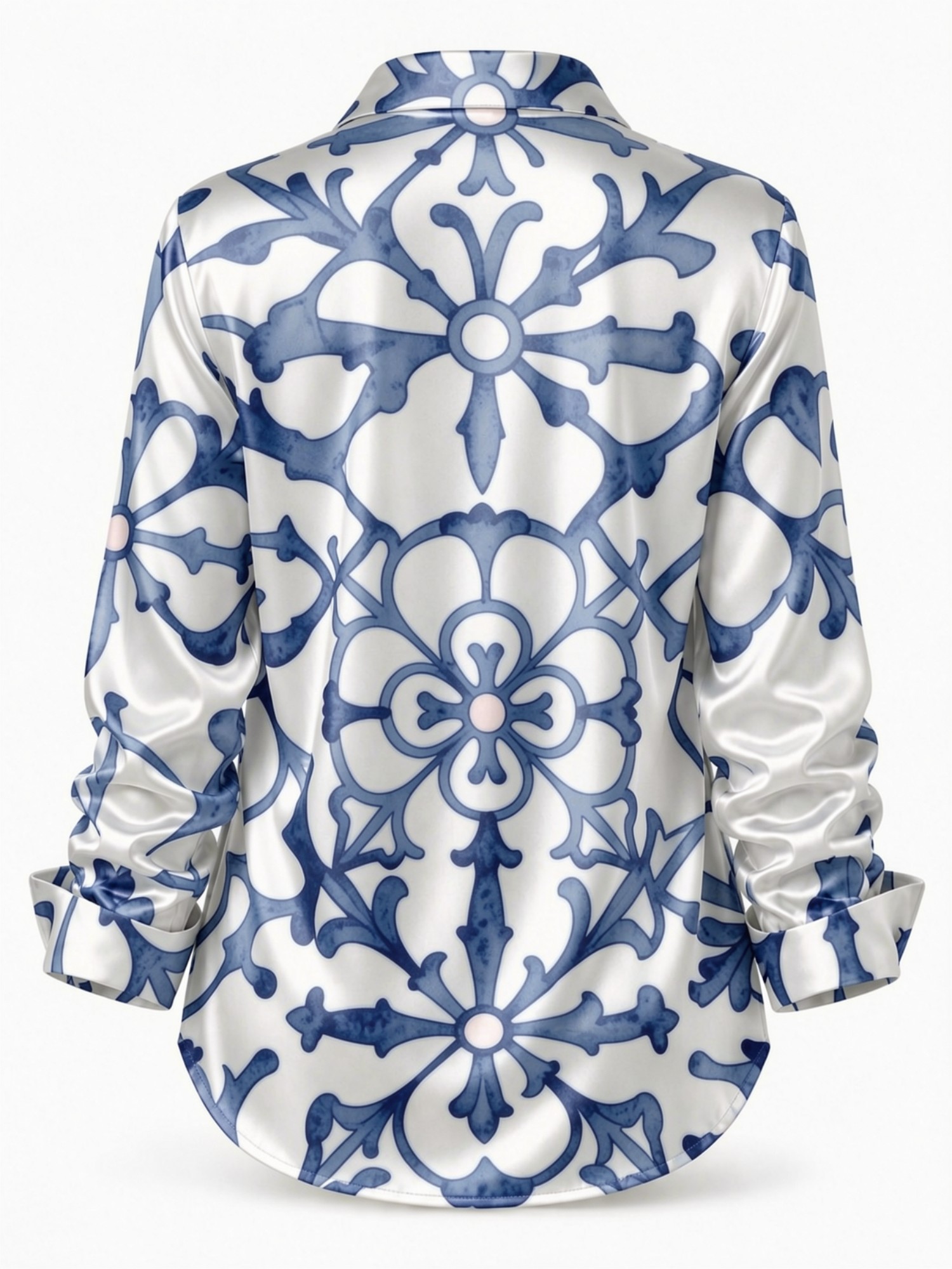 Blue Porcelain Floral Satin Bl - مراجعة Resort Shirt Floral وسعره