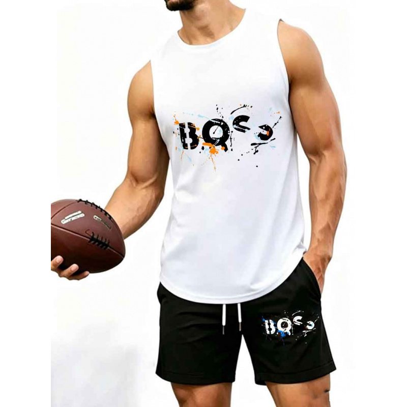 Men's  Graffiti Letter Print 2 - مراجعة Tank Top Muscle وسعره
