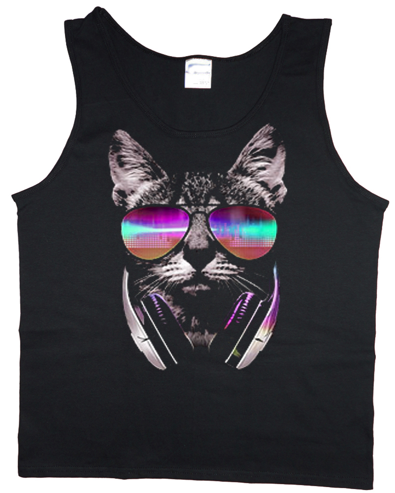 Funny DJ cat design sleeveless - مراجعة Tank Top Muscle وسعره