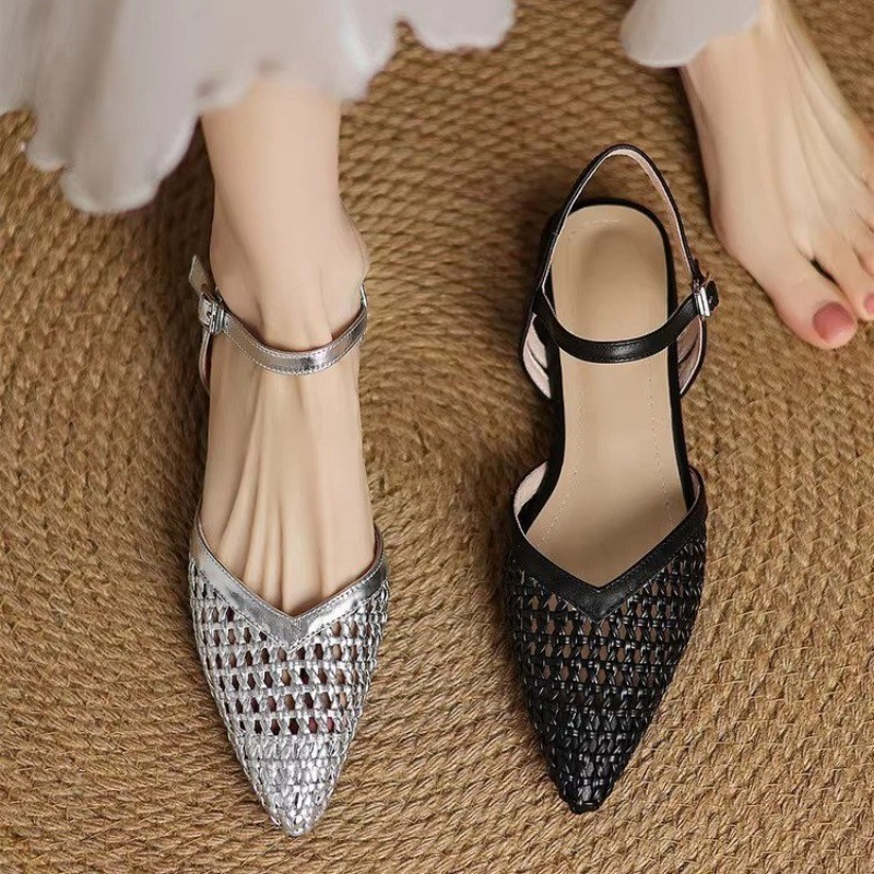 French pointed-toe woven high- - مراجعة Casual Sandal Leather وسعره