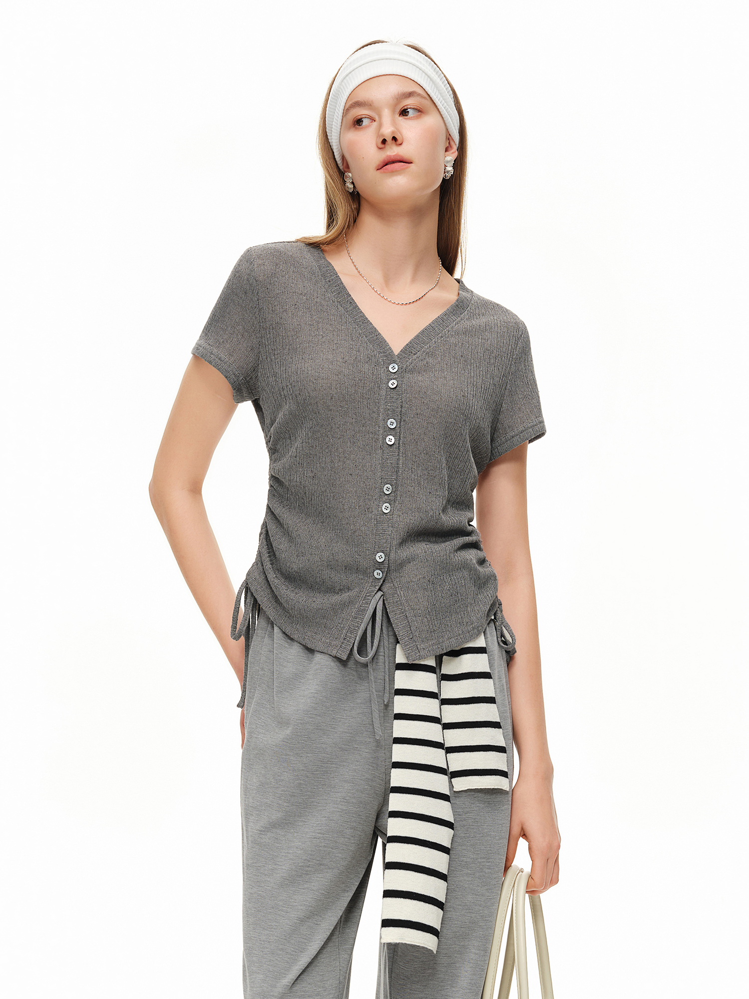 DUSHU Lightweight V-neck Linen - مراجعة Short Linen Drawstring وسعره