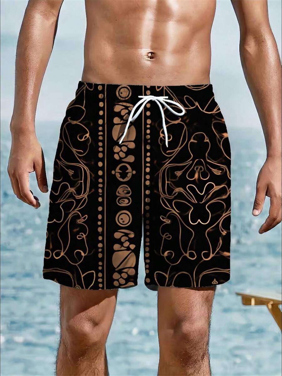Mens Abstract Geometric Print  - مراجعة Swim Trunk Quick Dry وسعره