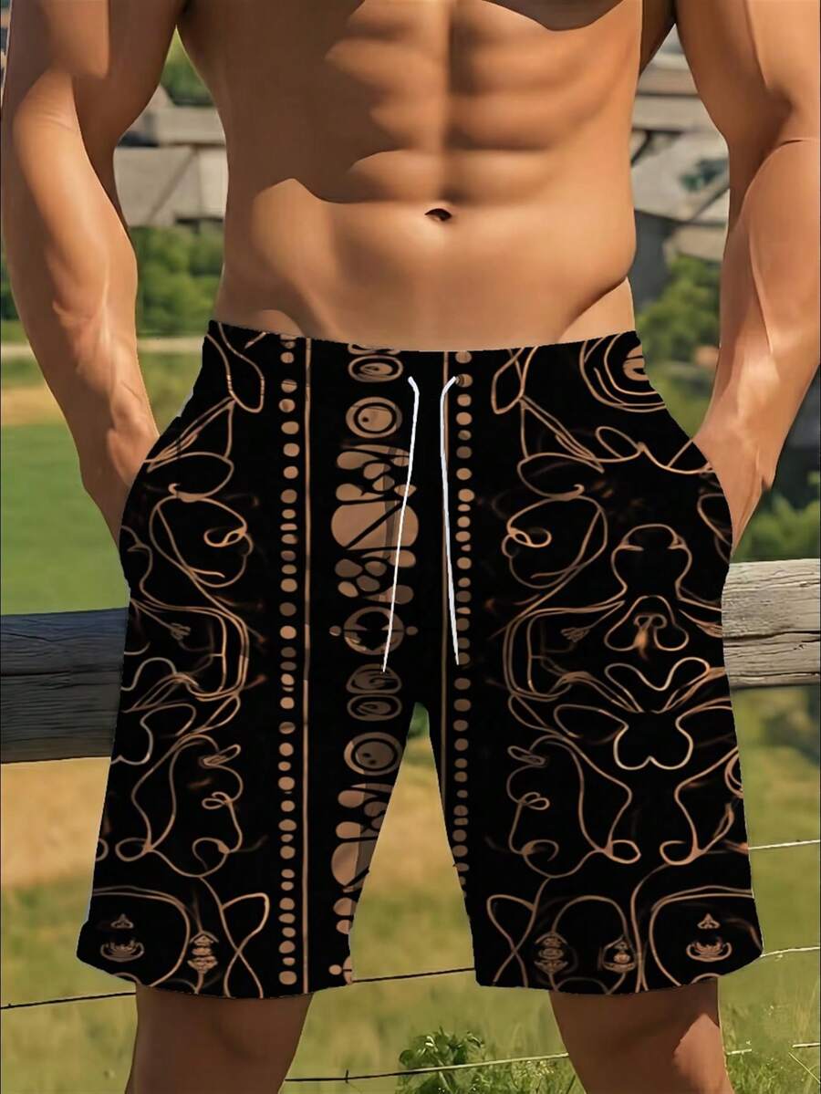 Mens Abstract Geometric Print  - مراجعة Swim Trunk Quick Dry وسعره