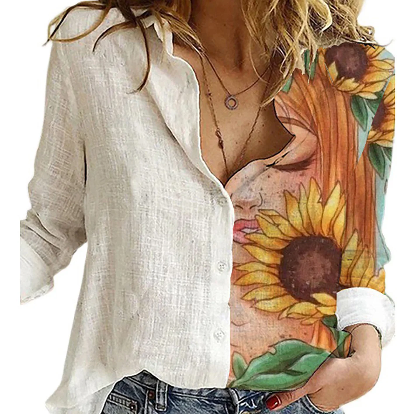 Women Spring And Autumn Long S - مراجعة Shirt Camp Collar وسعره
