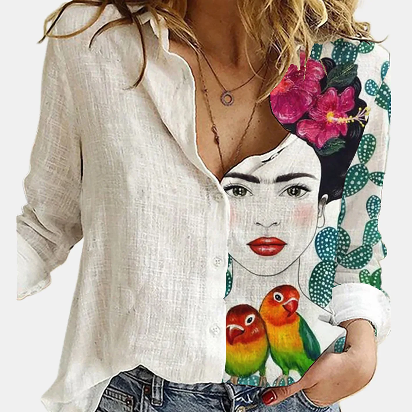 Women Spring And Autumn Long S - مراجعة Shirt Camp Collar وسعره