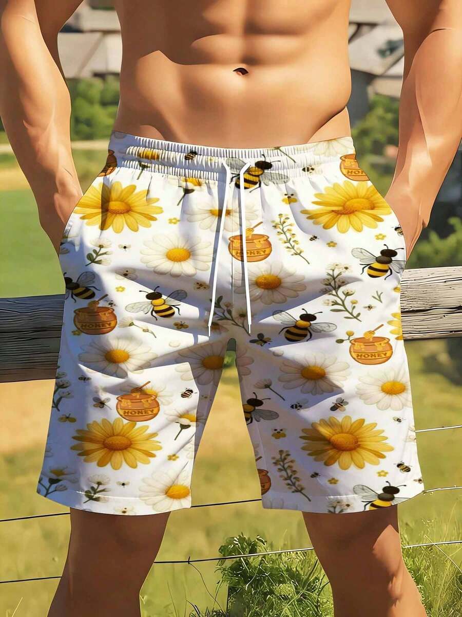 Mens Bee And Daisy Print Swim  - مراجعة Swim Trunk Quick Dry وسعره