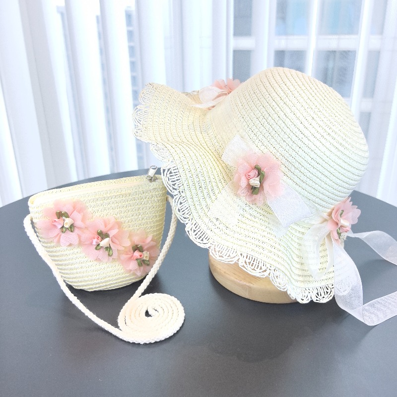 Girls 2pcs Straw Hat Solid Col - مراجعة Bucket Hat Straw وسعره