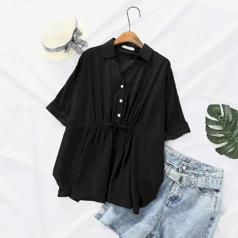 Korean Loose Blouses Women Fas - مراجعة Short Linen Drawstring وسعره
